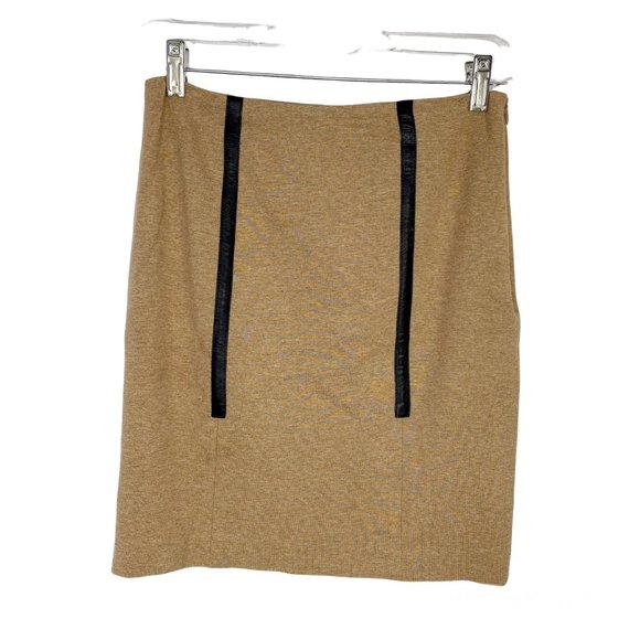 Trina Turk Dresses & Skirts - TRINA TURK Tan Pencil Skirt Jersey Knit Leather Accents 2